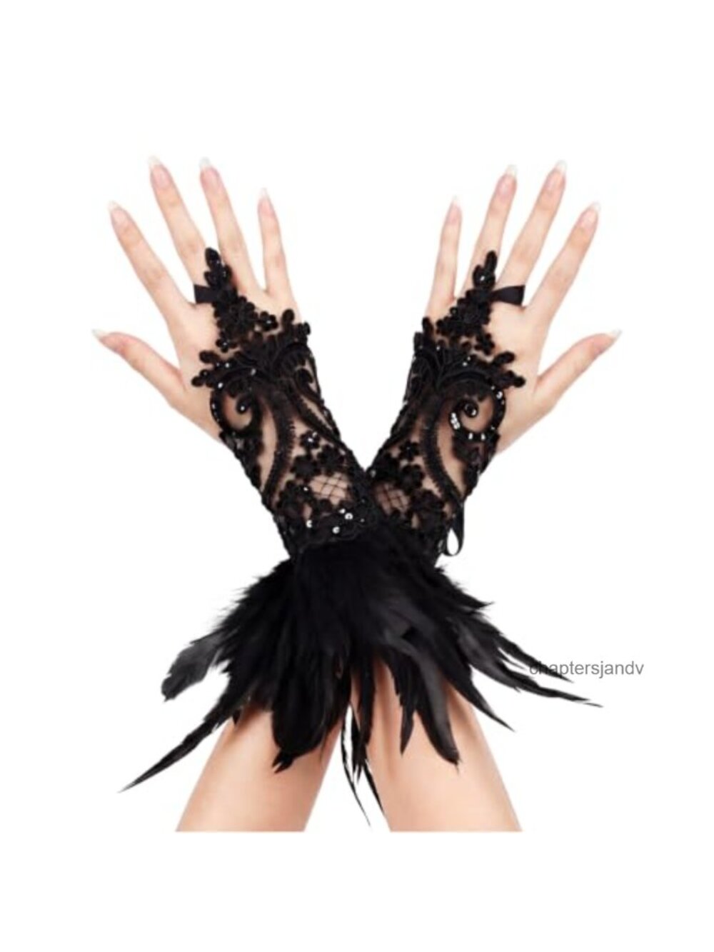 Lace Feather Fingerless Gloves Halloween Costume Accessory